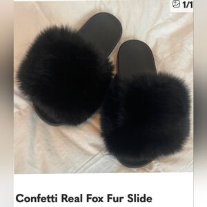 Euc Confetti 🖤 Thick Luxurious Genuine Fox Fur Slide Sandals 9